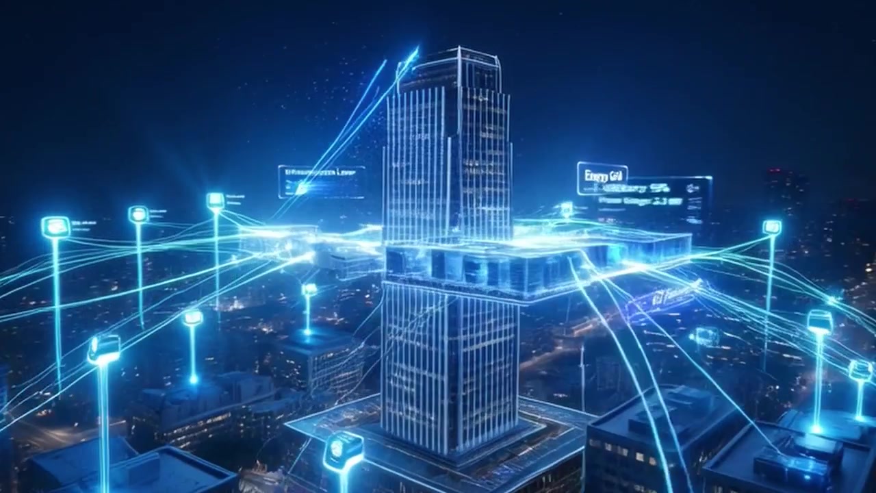 Digital Smart City Infrastructure with Glowing Data Network Connections