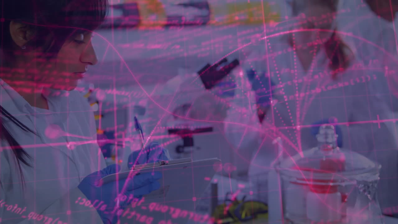 animando datos científicos y estructuras moleculares, científicos que trabajan en el laboratorio