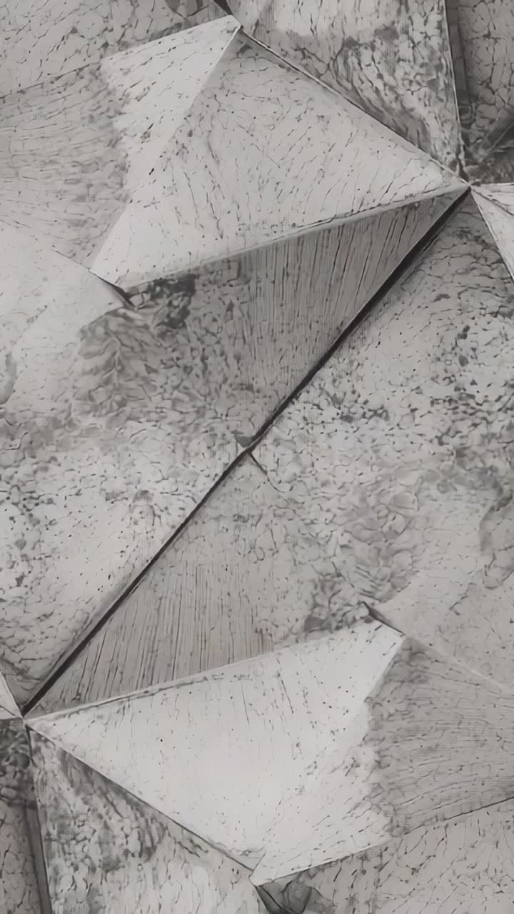 Vertical video: Moving camera revealing faceted metal panel in close-up to study scrapes and seams
