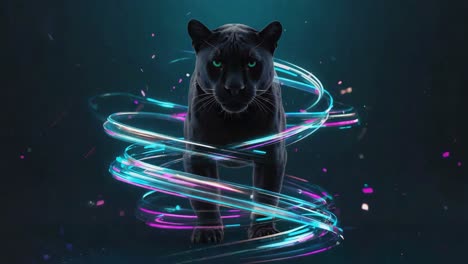 majestic black panther with glowing eyes and neon trails