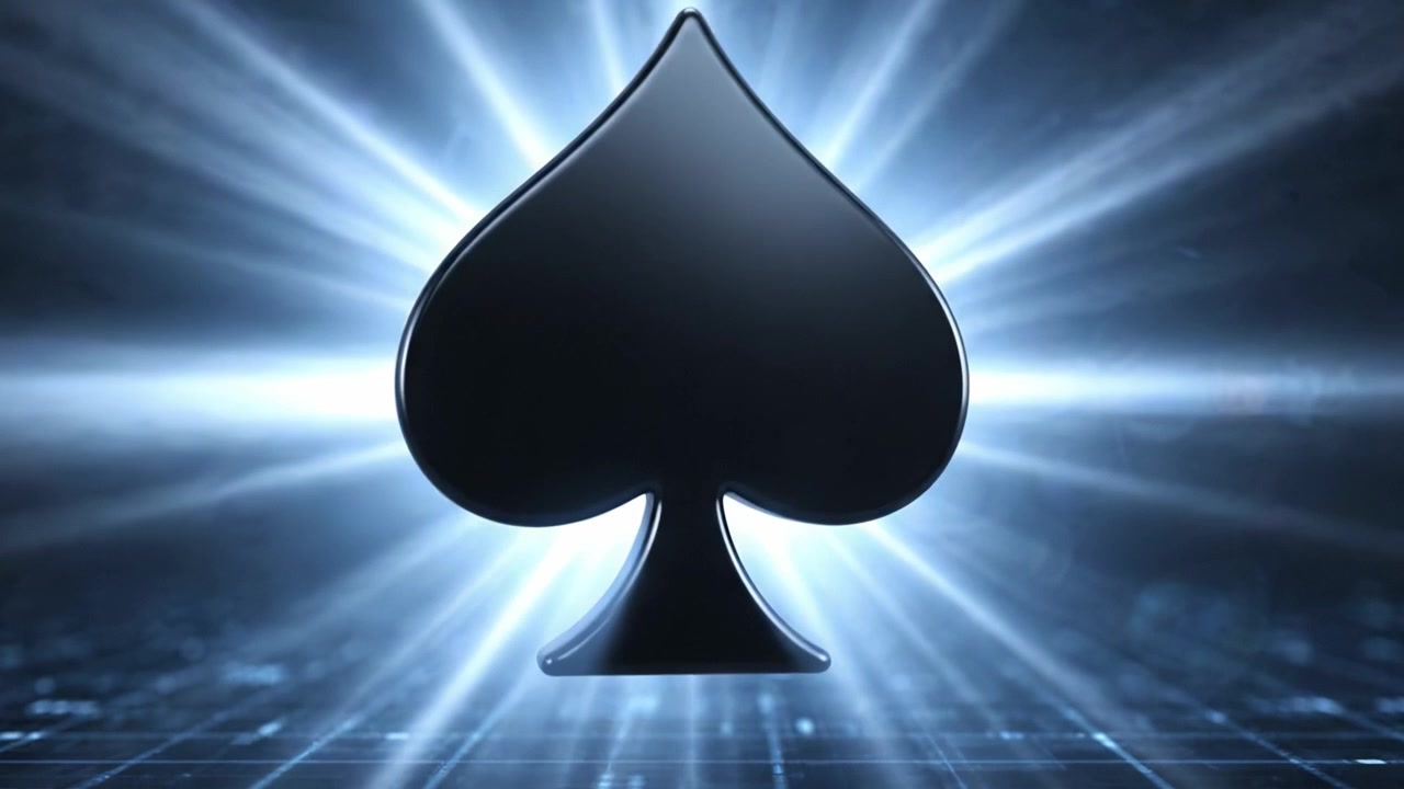 Intricate Design of a Black Spade Playing Card Symbol with a Mystical Glow, Set Against a Dark Background, Representing Strategy and Skill in Card Games