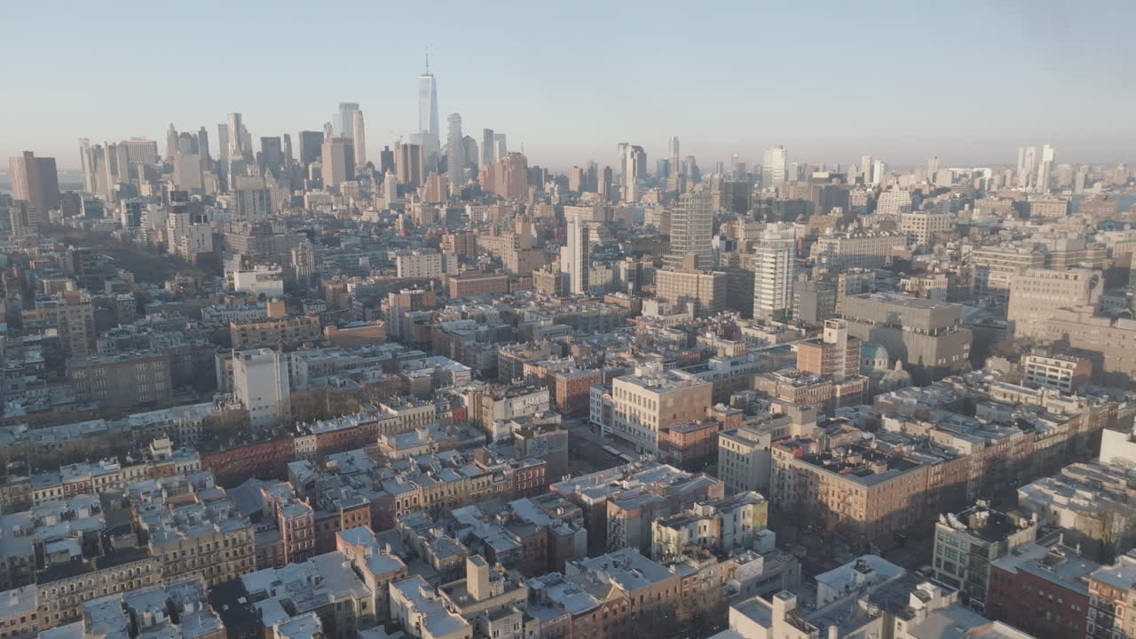 Aerial view of Alphabet City, New York. Shot in Lower Manhattan on a winter morning.