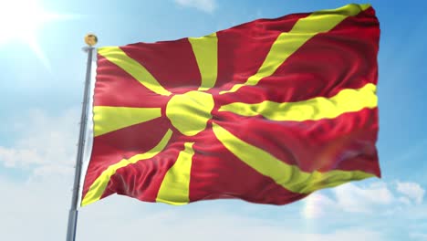 4k 3d illustration of the waving flag on a pole of country macedonia