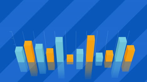 animación de gráfico de barras contra un fondo a rayas azules con espacio de copia