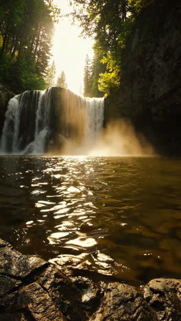 golden waterfall in a lush forest