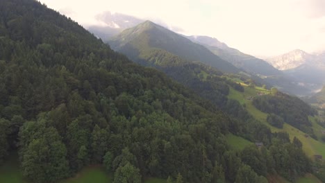 Aerial-footage-over-a-lush-green-alpine-valley