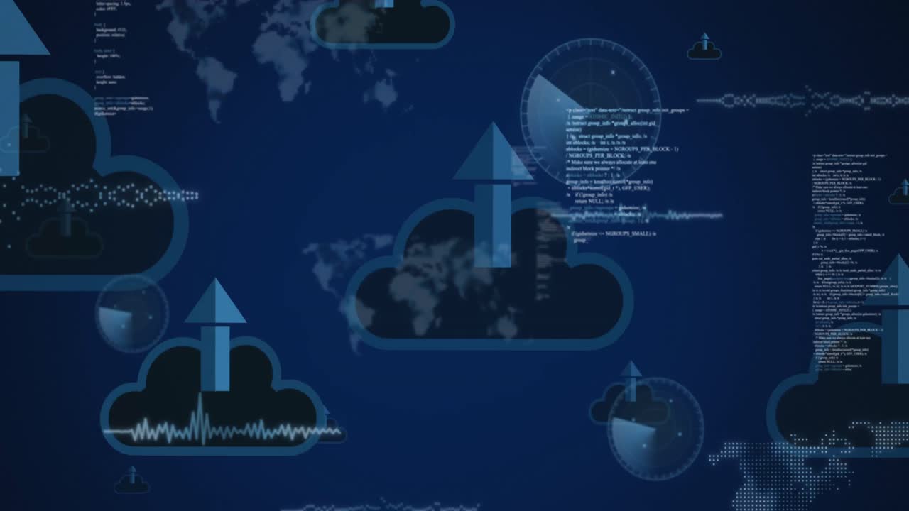 Animation of media icons over data processing