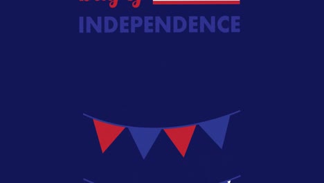 animation of red, white and blue american flag colours with independence text