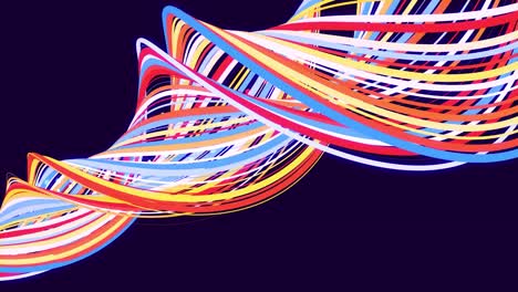 abstract bg with multicolored particles and lines twisted into spirals rotate cyclically. looped animation as a motion design background of curved lines and particles. beautiful ribbons. luma matte