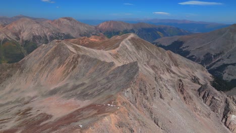 huron peak summit 14er collegiate peaks rugged rocky mountains layers colorado drone aerial trail switchback hike summer fall autumn la plata buena vista sunny bluesky forward pan up motion