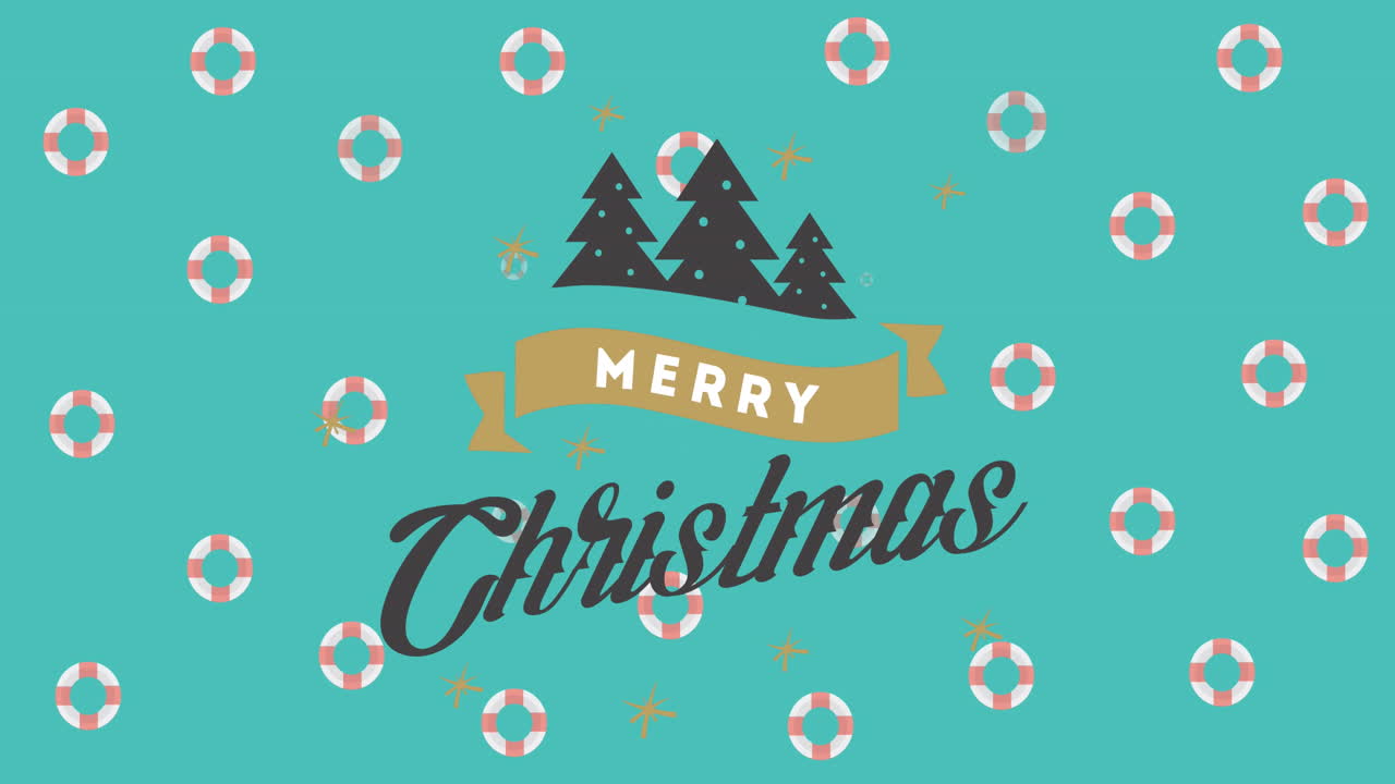 크리스마스 인사 의 애니메이션 블루 배경 에 크리스마스 패턴 위 의 텍스트