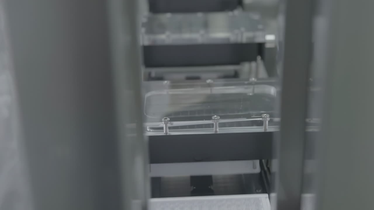 Pharmaceutical healthcare industry. Medical Drug Glass Ampoule Vaccine Vials Mass on Production Line In Modern Laboratory medicine factory