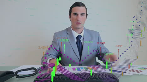 animation of data proessing over caucasian businessman in office