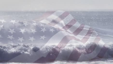 Animación-De-La-Bandera-De-Estados-Unidos-Ondeando-Sobre-Las-Olas-En-El-Mar.