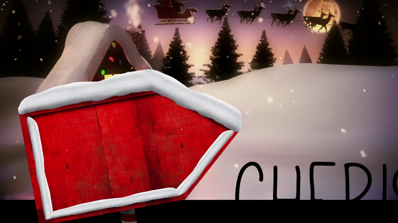 크리스마스 축하 문서의 애니메이션과 겨울 풍경에서 매에 산타클로스