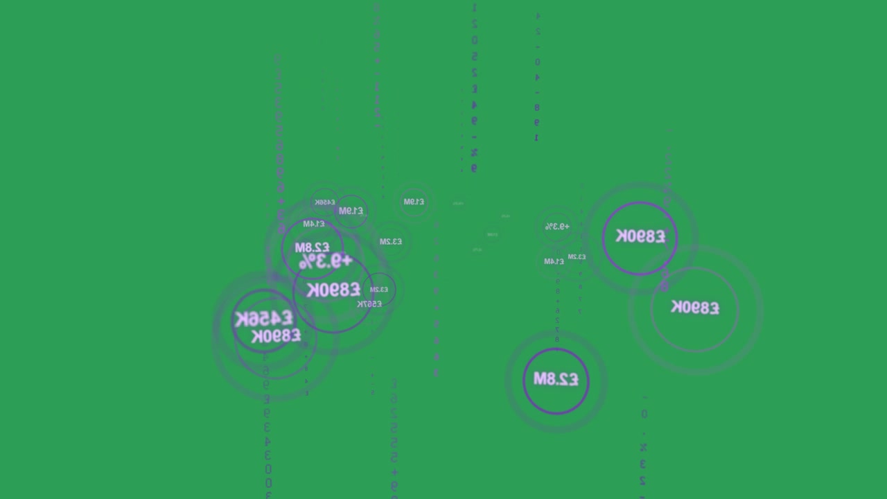 Purple rings fading in, starting dotted lines, pulsing, shifting, showing data on transparent bg