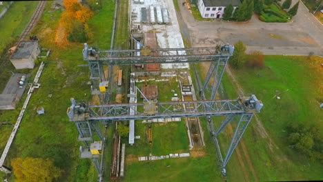 sky view industrial crane on industrial city. industrial crane drone view