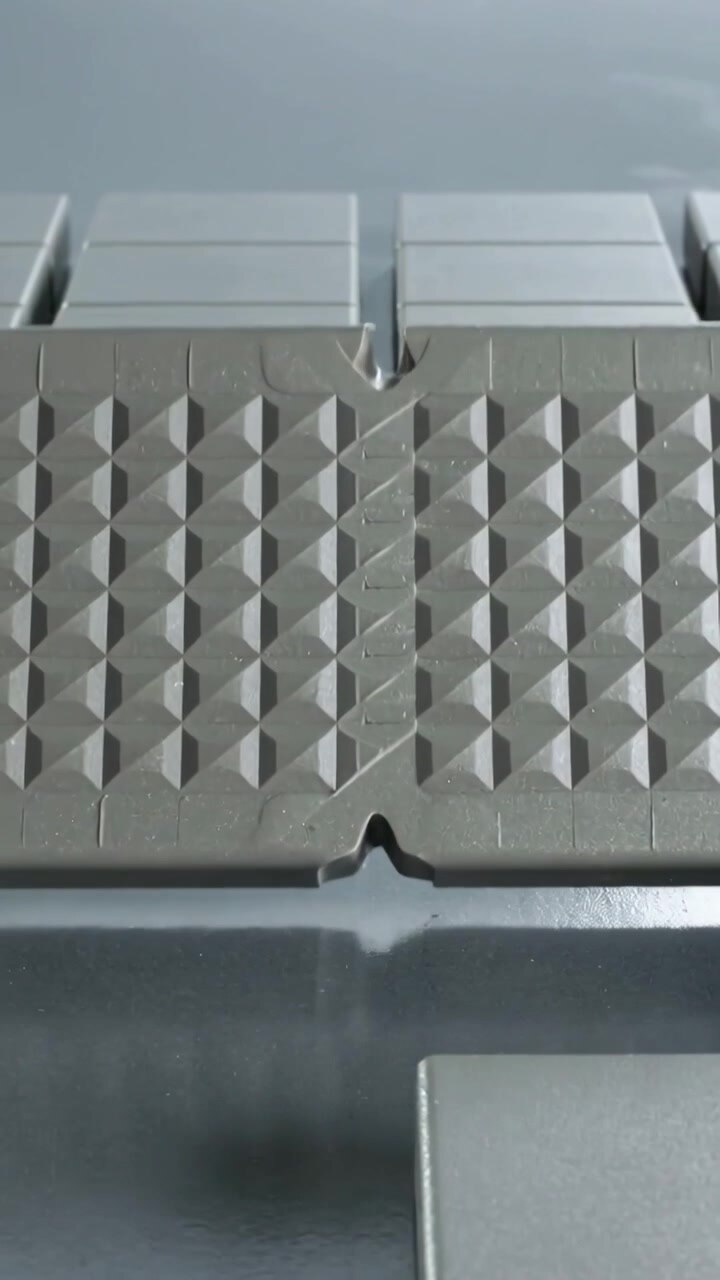 Vertical video: Advancing frame showing textured connector sliding forward on bench, exposing seam