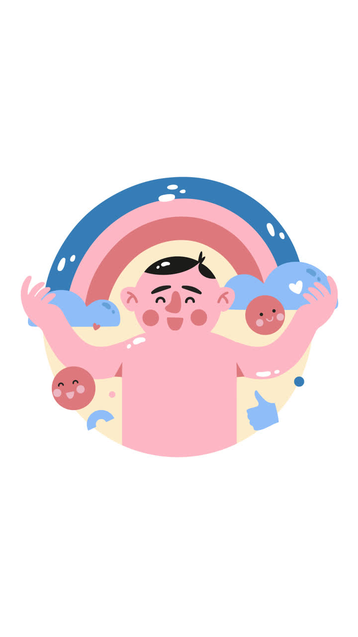 손으로 그려진 평평한 정신 건강 스티커의 모션 그래픽