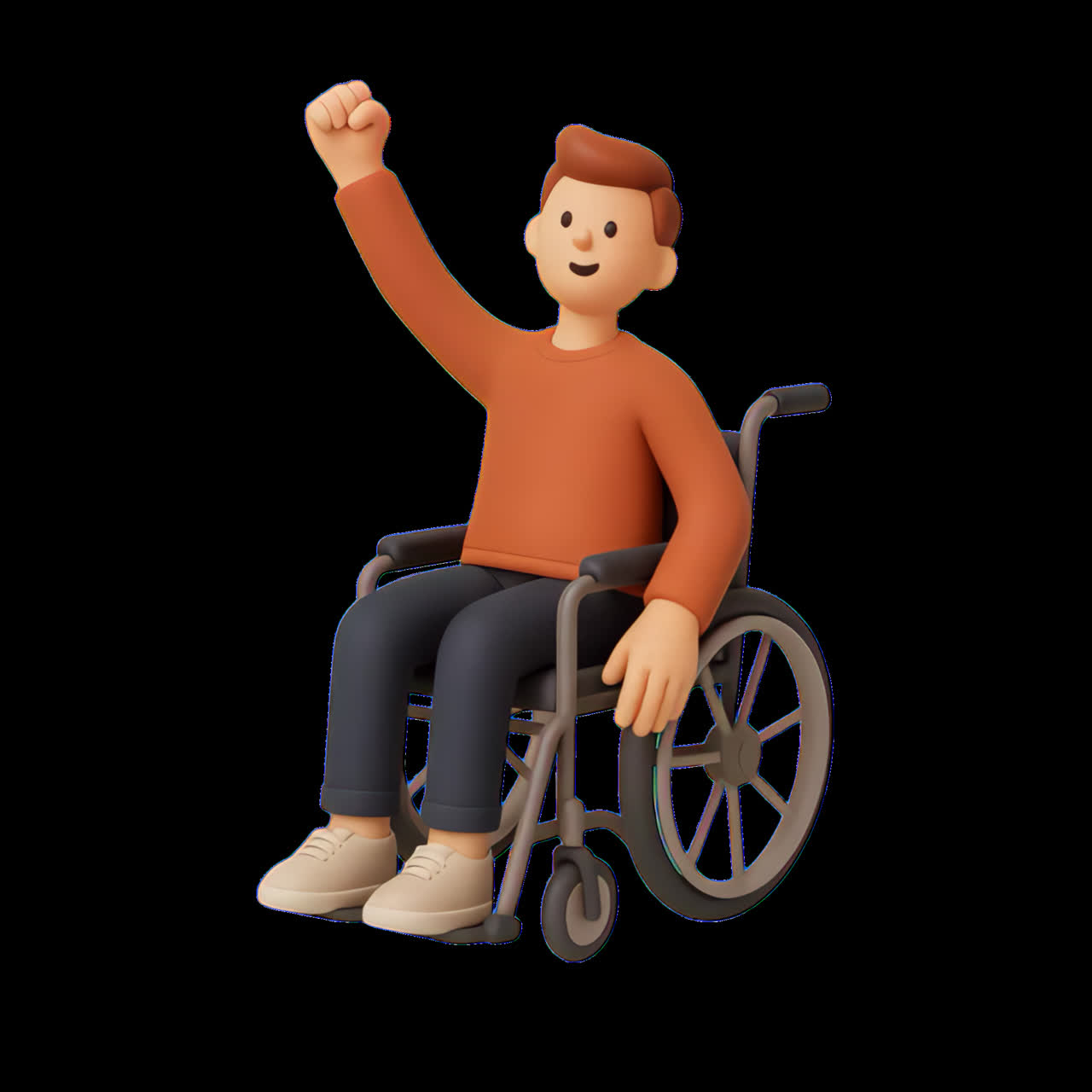 Joyful person in wheelchair illustration animation isolated asset, transparent 4K video, alpha