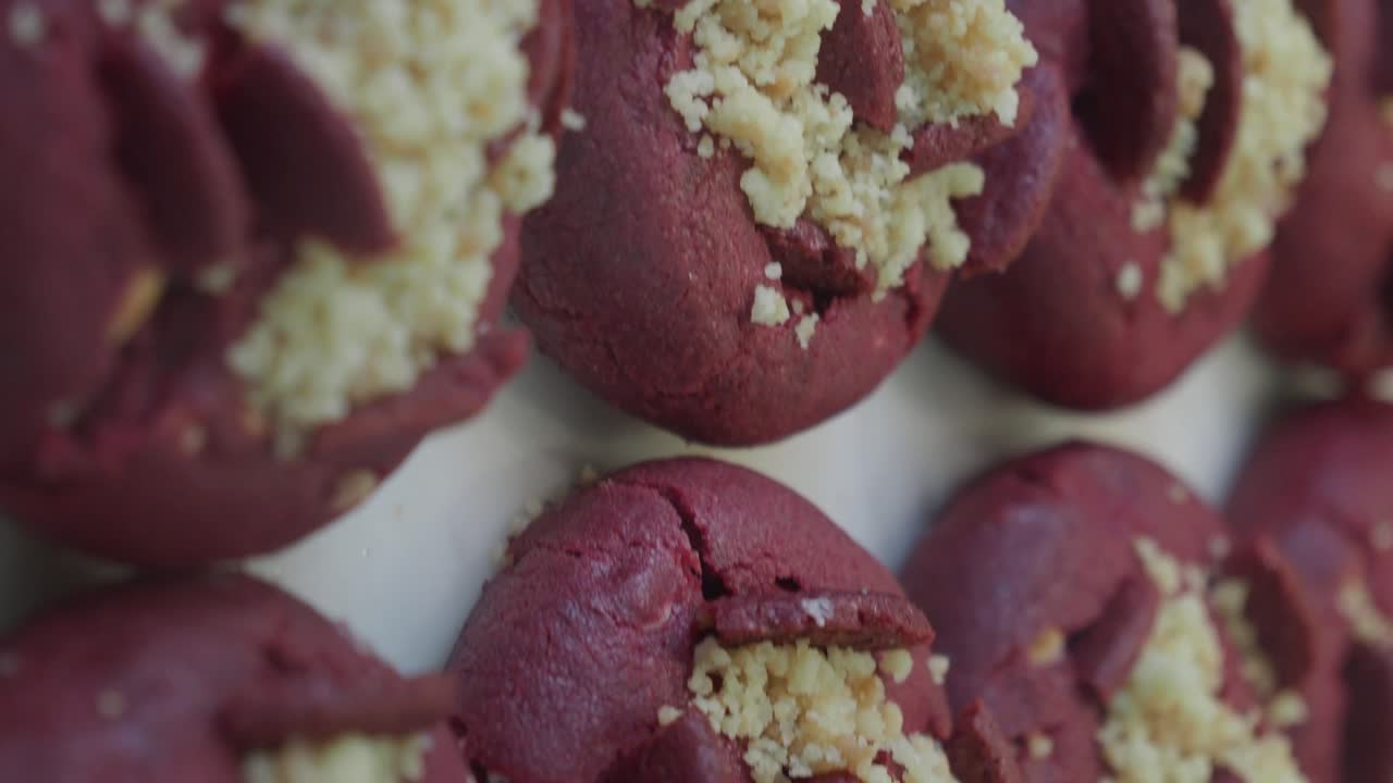 Close-up of Red Velvet Cookies with Crumble Topping