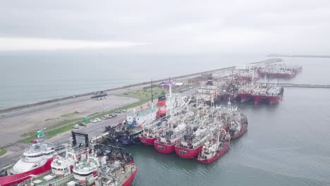 varios barcos de pesca industrial enormes atracaron en el puerto de mar de plata