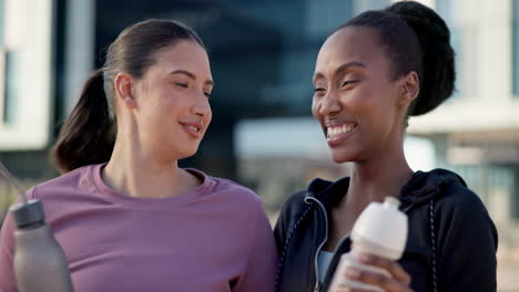 Fitness,-face-and-women-with-laughing-outdoor