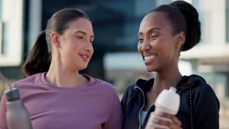 fitness, face and women with laughing outdoor