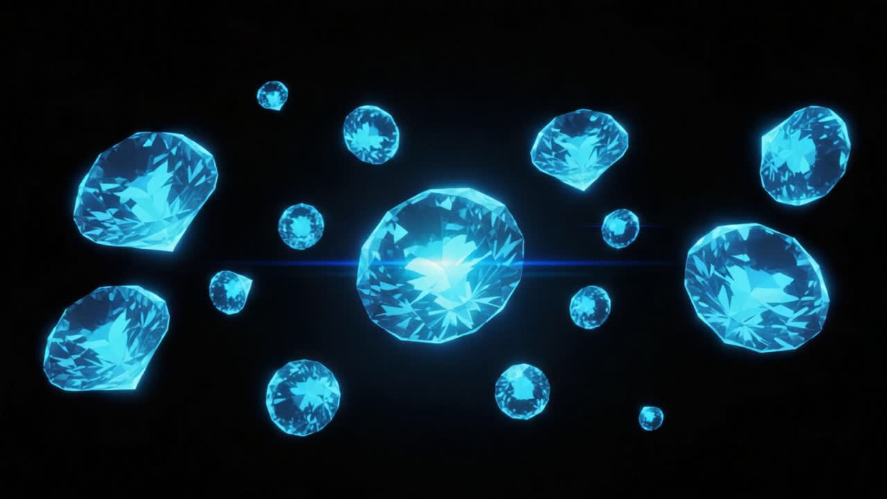 A Stunning Collection of Glimmering Blue Diamonds Floating in a Dark Background, Displaying Their Radiant Facets and Mystical Glow