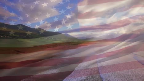 Animación-De-La-Bandera-De-Estados-Unidos-Ondeando-Sobre-El-Paisaje-Marino.