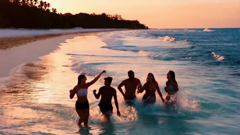 amigos disfrutando de la playa del atardecer