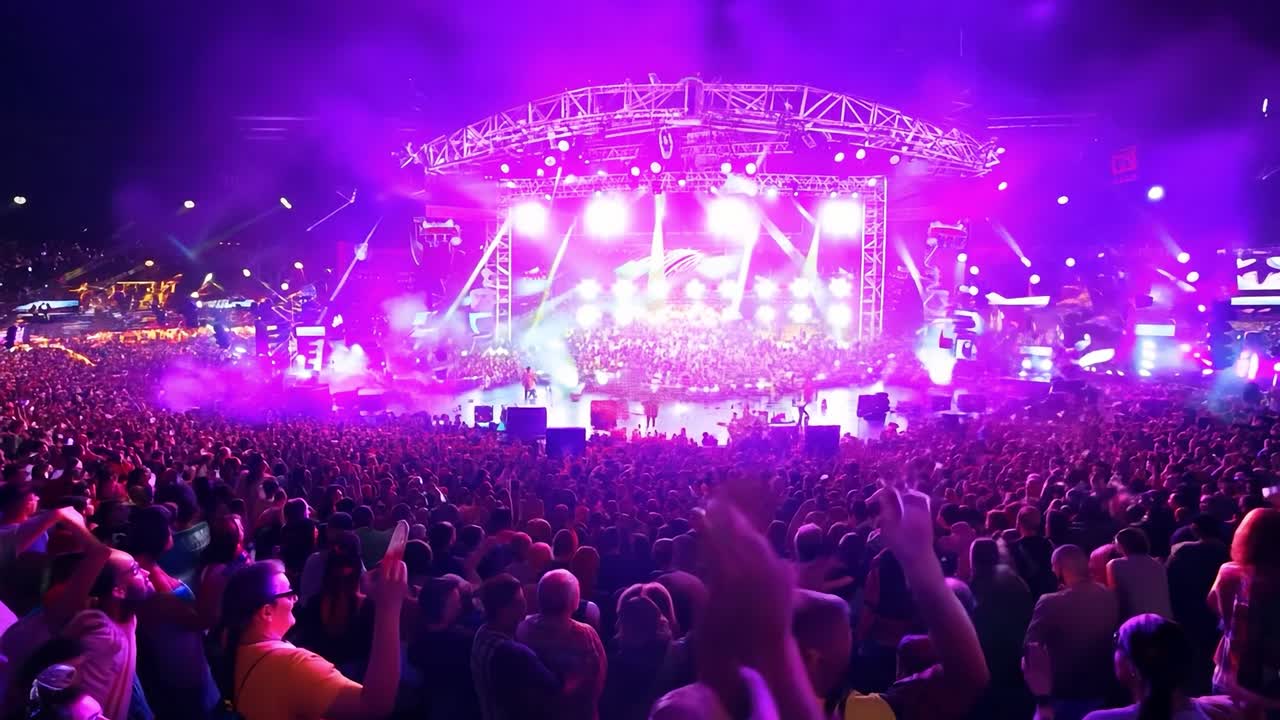 En stor menneskemængde nyder en koncert om natten