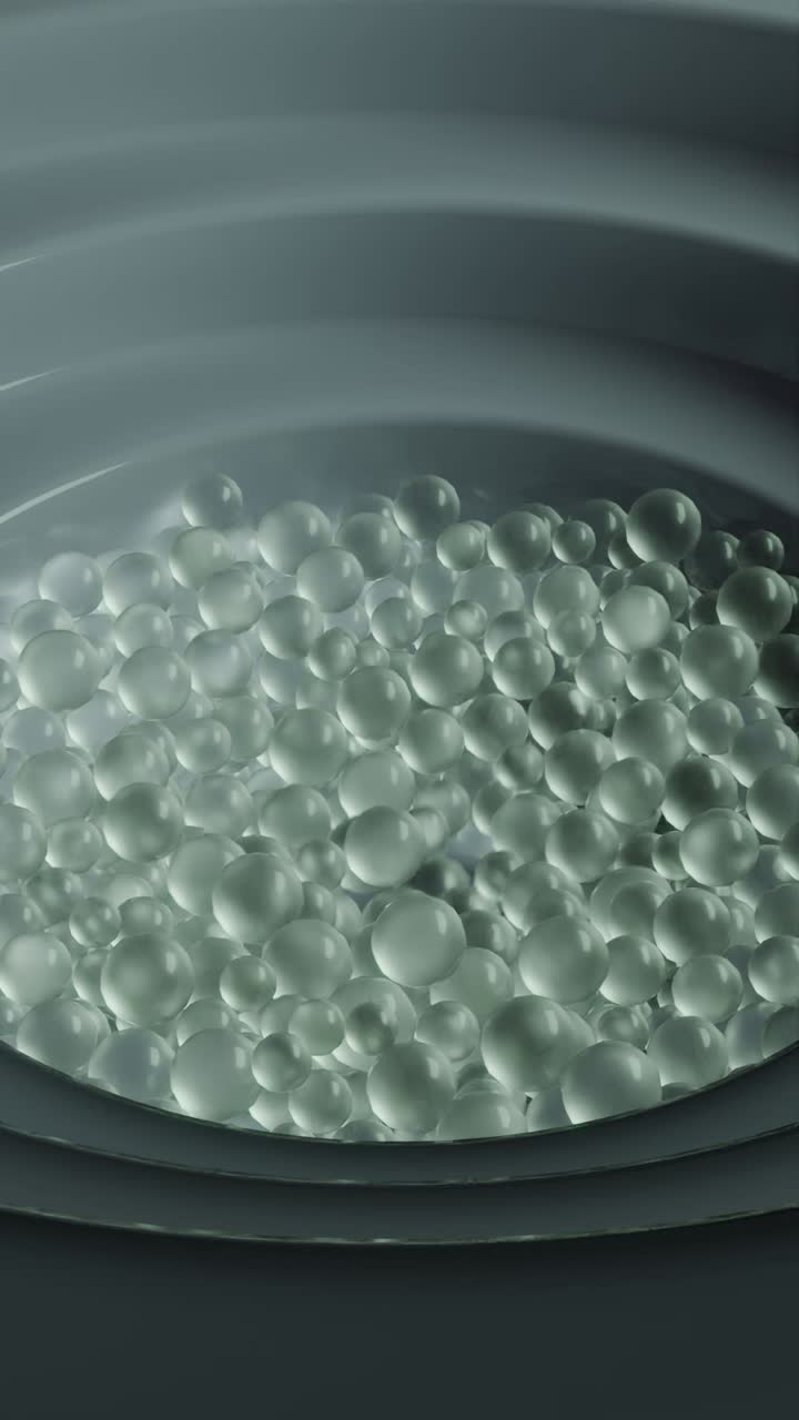 투명한 구를 가진 동심 원의 추상 3d 렌더링