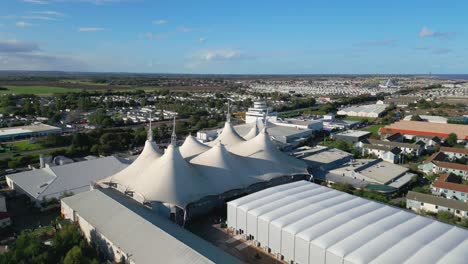 aerial drone footage of the famous butllins holiday camp based in the seaside town of skegness lancashire, uk