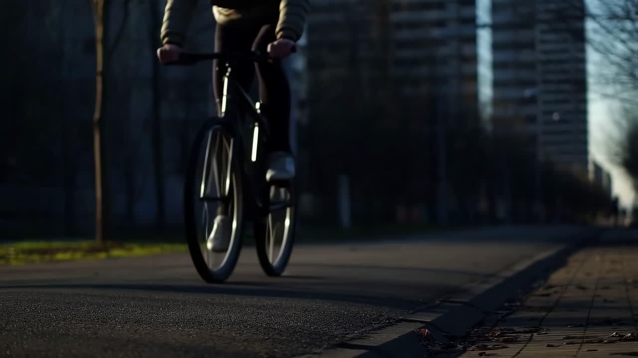 Person Riding a Bicycle on an Urban Path