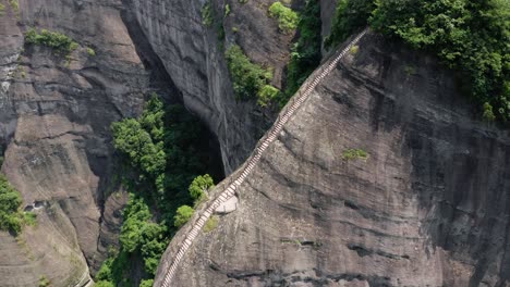 aerial: bajiao shan mountain steps, amazing chinese mountain hike