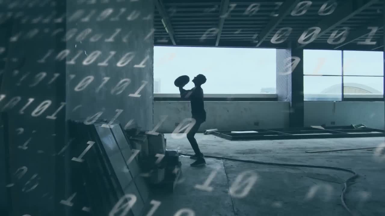 공으로 운동하는 사람을 대상으로 한 바이너리 코딩 처리의 애니메이션