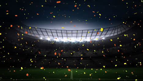 animation of confetti floating over sports stadium at night