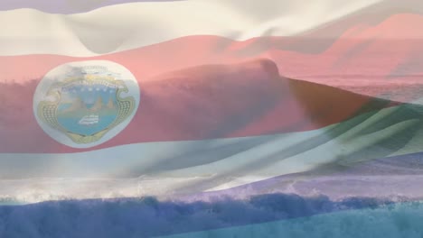 Digitale-Komposition-Der-Wehenden-Costa-Rica-Flagge-Gegen-Wellen-Im-Meer