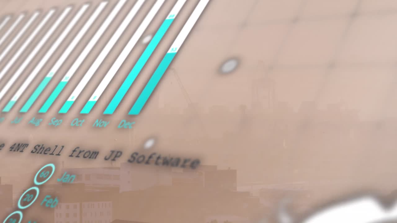 Animation of statistical data processing against aerial view of cityscape