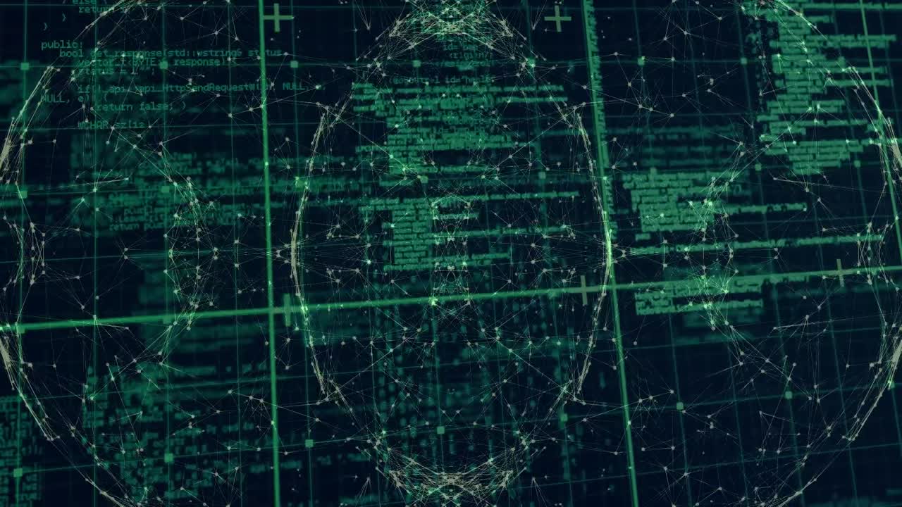 animación del procesamiento de datos y la red de conexiones sobre un fondo oscuro