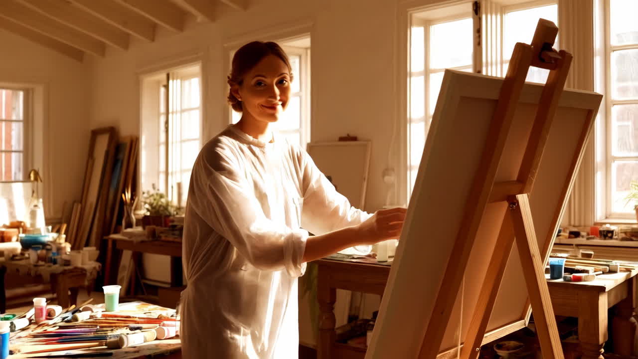 Kvindelig kunstner i atelier