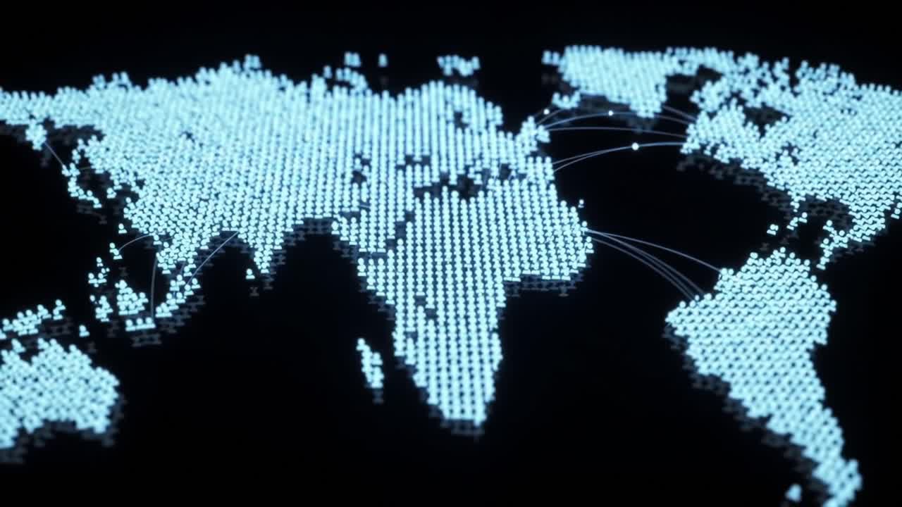 A Digital Representation of Global Connectivity: An Illuminated World Map Showcasing Interconnectedness Through Data Visualization Techniques
