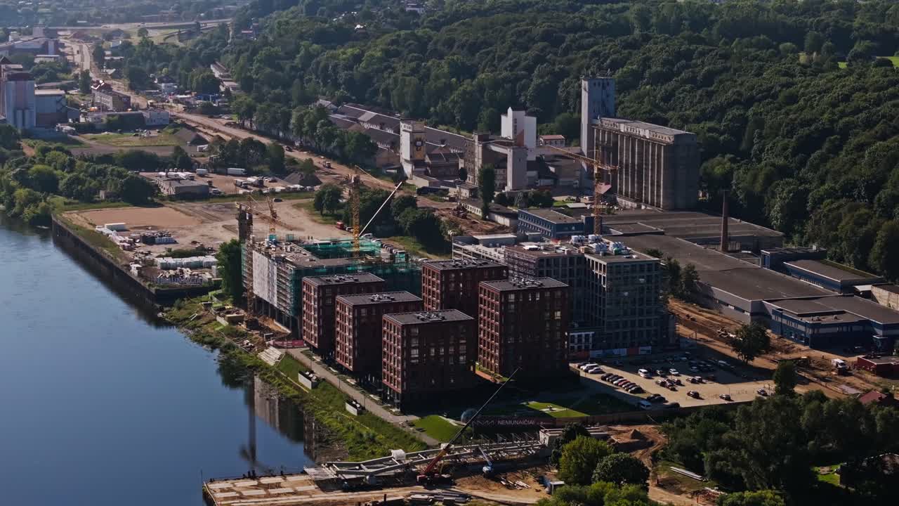 Aerial view of Kaunas construction site symbolizing city growth and stability