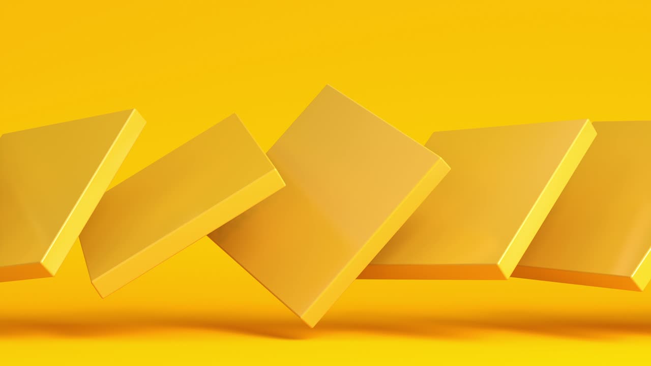 composición moderna abstracta con rectángulos de caja amarilla al azar en fondo amarillo. animación 3d de bucle sin costuras. 4k uhd
