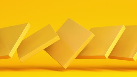composición moderna abstracta con rectángulos de caja amarilla al azar en fondo amarillo. animación 3d de bucle sin costuras. 4k uhd