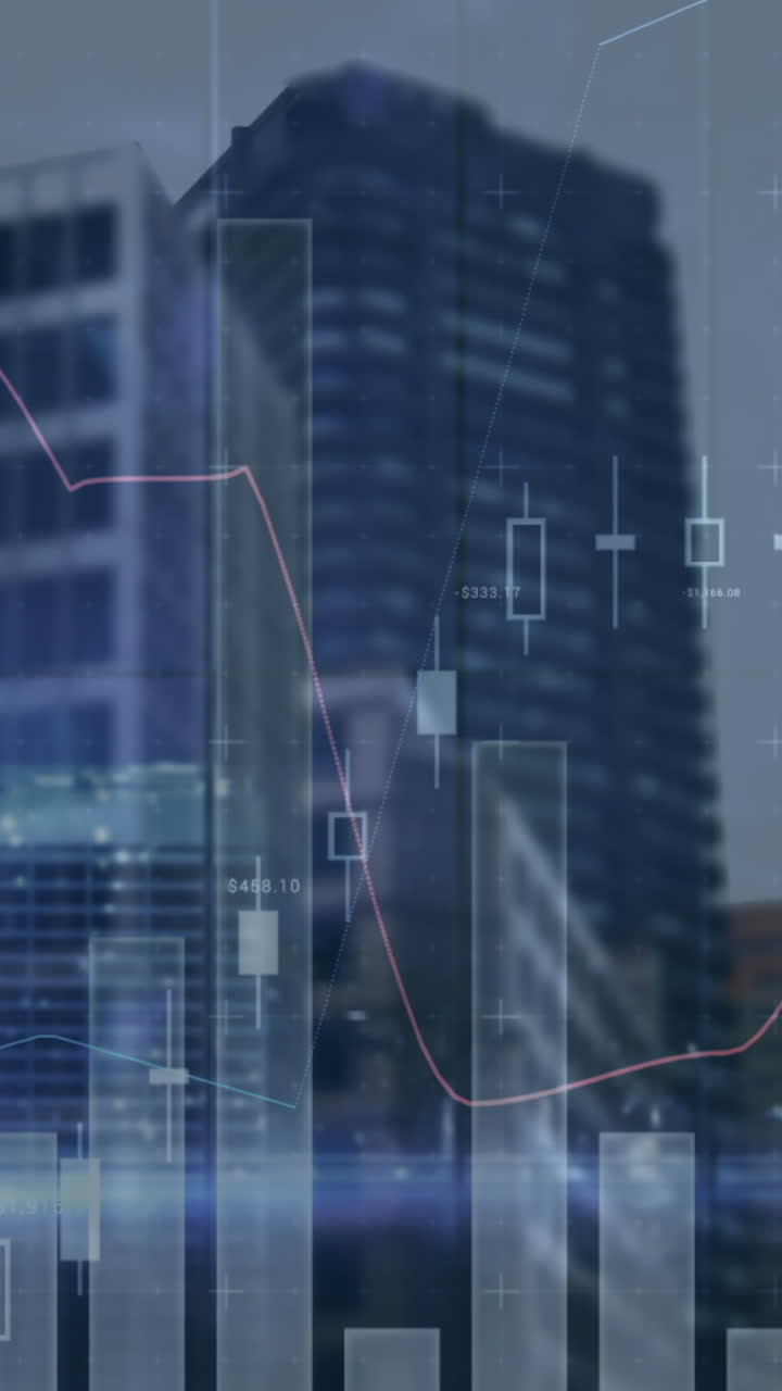 animación de estadísticas y procesamiento de datos financieros en edificios de oficinas