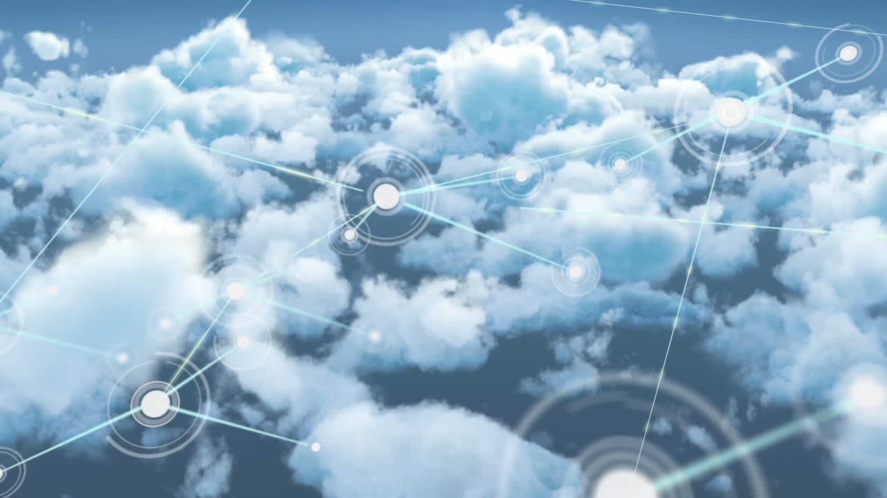 하늘 위의 아이콘으로 연결 네트워크의 애니메이션