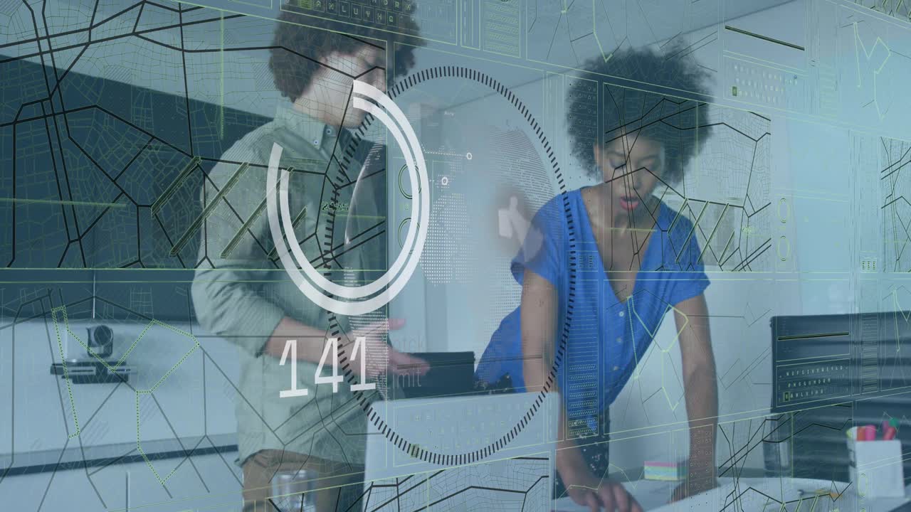 animación del procesamiento de datos sobre diversas personas de negocios en la oficina