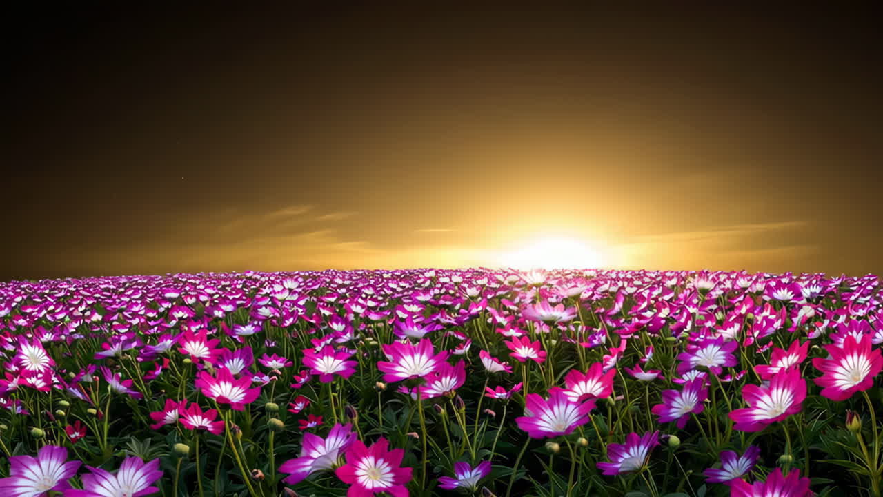 Beautiful Pink and Purple Flower Field at Sunrise/Sunset